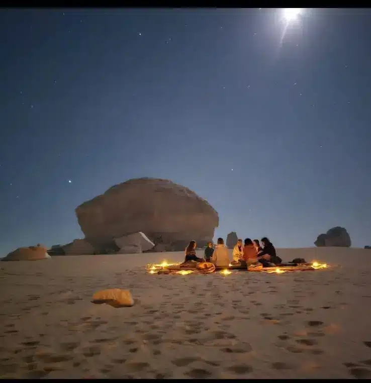 A luxury glamping setup under the stars during a personalised safari tour in Egypt.